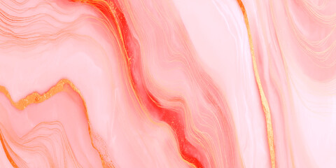 Abstract pink and gold marble texture with alcohol ink and luxurious golden veins on pastel background digital art dreamy watercolor effect.