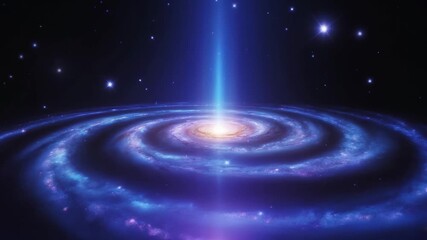 Vibrant spiral galaxy with a luminous central core emitting a powerful energy beam into the vast universe - Powered by Adobe