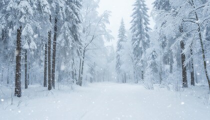 Fototapeta premium Winter woodland pathway under fresh snowfall