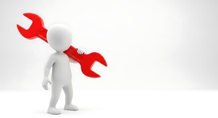3D illustration of worker with wrench