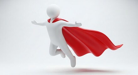 Conceptual Image of a Superhero Taking Off Against a White Background