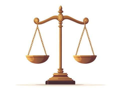 Golden Balance Scales Symbol of Justice and Law on White Background legal weighing