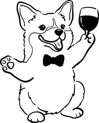 Hand Drawn Corgi Wedding, Whimsical Dog Bride & Groom Illustration