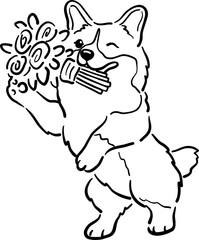 Hand Drawn Corgi Wedding, Whimsical Dog Bride & Groom Illustration