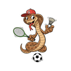 A cartoon snake enjoys sports activities together