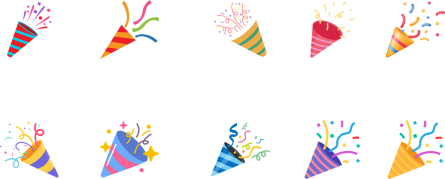 party popper Multi Color Confetti - Party Poper On Transparent Background party horn confetti Birthday party confetti background, festive ribbons and streamer paper spiral stripes, cartoon - Powered by Adobe