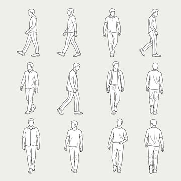 Collection of male figures in various walking poses and styles