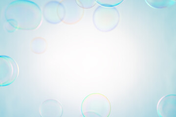 Beautiful Soap Bubbles Floating in The Air. Celebration Festive Backdrop. Freshness Soap Suds Bubbles Water. Colorful White Gradient Textured.