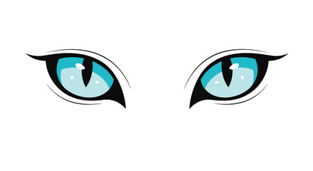 A pair of captivating, stylized bright blue feline eyes with sharp black outlines and vertical pupils, suggesting a watchful or mysterious presence.