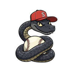 Cartoon snake mascot wearing cap holding baseball