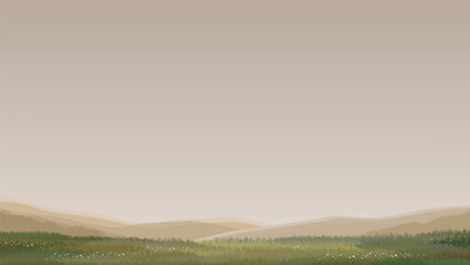 Realistic Vector Landscap Vast, Serene Wilderness and Grey Sky