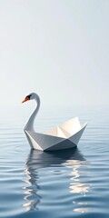Fototapeta premium Paper boat evolves into a graceful swan, representing business evolution and achieving goals, business, boat