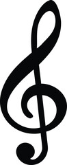A simple black treble clef symbol is prominently displayed on a white