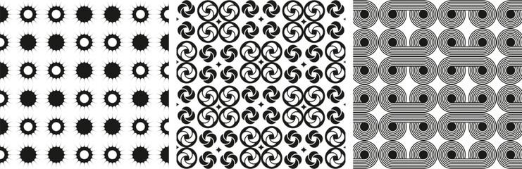 Set Abstract Shapes Pattern Pack Modern Geometric Collection of Seamless Designs sunray, tulip and outline circle