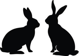 Two black silhouette rabbits are facing each other in a simple presentation