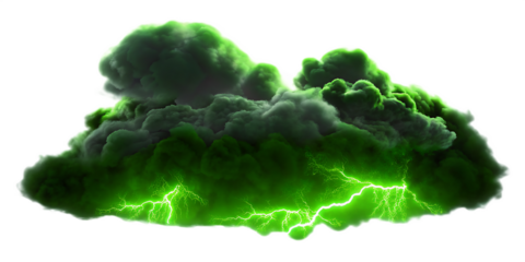 Ominous Green Storm Cloud with Lightning isolated on a transparent background thunder