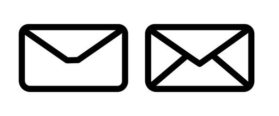 Email, letter, and message sign icons in flat and line styles. Isolated on a white background.