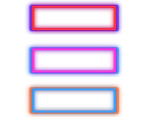 Rectangular line neon light text box frame, two-color shaped object element button set isolated on white background