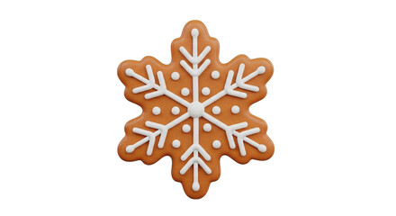 Festive gingerbread snowflake cookie with white icing details for holiday season on transparent view