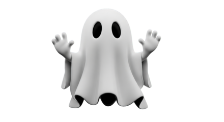 A whimsical white ghost with outstretched arms conveys a playful spooky sentiment overall.