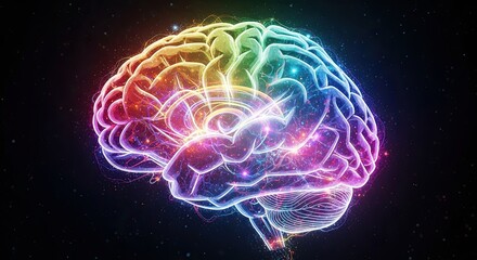 The Fascinating Colorful Human Brain Illuminating With Stars And Light Particles