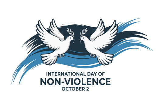 Illustration for the International Day of Non-Violence, celebrated on October 2nd, featuring two white doves holding olive branches
