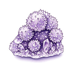 Illustration of a Purple Crystalline Structure, Isolated on White Background, High-Quality Clipart