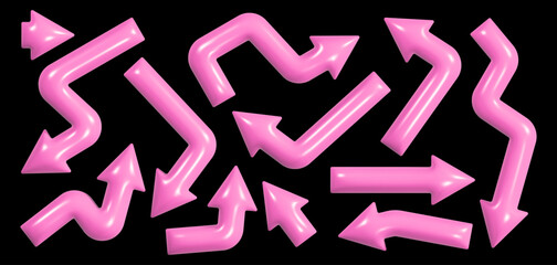 Bright modern 3D arrows in various shapes suggesting movement and direction on a blank background