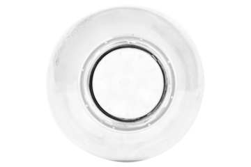 Plastic water bottle on white background. top view