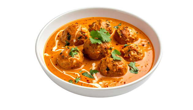  Malai kofta indian food curry gravy meal isolated on solid white background