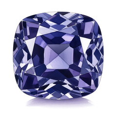 Cushion Cut Violet Tanzanite Gemstone Clipart, Isolated on White Background, High-Quality Illustration