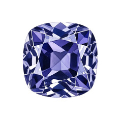 Cushion Cut Purple Sapphire Gemstone, Isolated on White Background, High-Quality Clipart Illustration