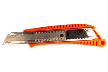Utility knife on a white background old dirty