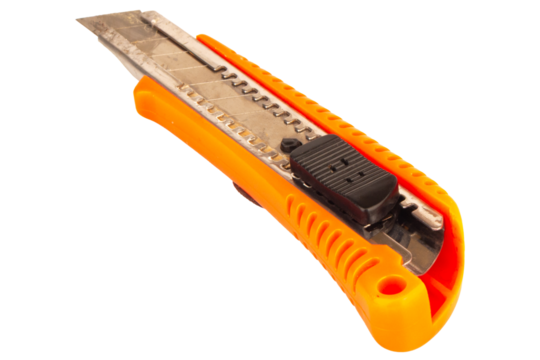 Utility knife on a white background old dirty