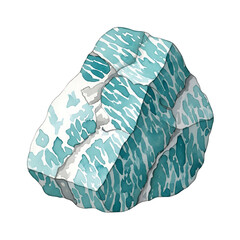 Watercolor Clipart of Raw Apatite Stone, Neon Blue, Isolated on White Background, High-Quality Design