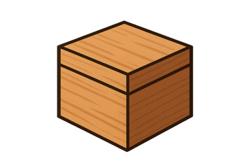 Wooden cube isometric cartoon illustration representing a box, crate or block on transparent background