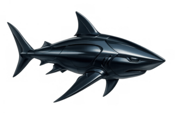 Robot shark illustration showing a mechanical predator for themes of innovation, technology, danger, and marine exploration