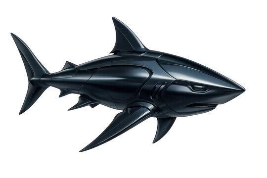 Robot shark illustration showing a mechanical predator for themes of innovation, technology, danger, and marine exploration
