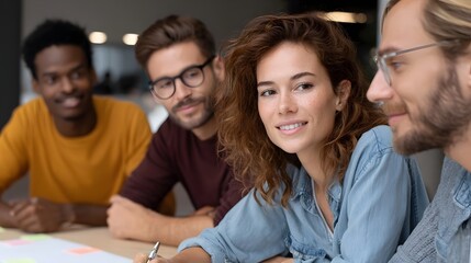 Diverse team brainstorming ideas during a collaborative meeting in a modern office
