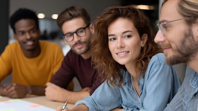 Diverse team brainstorming ideas during a collaborative meeting in a modern office