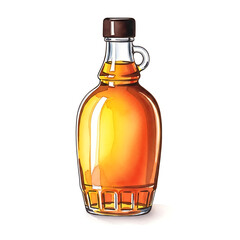 Artistic Illustration, Bottle of Syrup, Isolated on White Background, Clipart, High Quality, Colorful Viewpoint, Culinary Concept