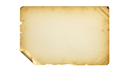 Aged yellowed paper with torn edges and curled corner isolated on a transparent background vintage parchment