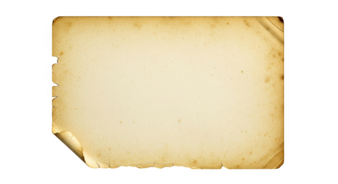 Aged yellowed paper with torn edges and curled corner isolated on a transparent background vintage parchment - Powered by Adobe