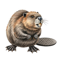 Watercolor Illustration of a North American Beaver, Isolated on White Background, High-Quality Clipart for Educational Use