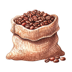 Coffee Beans in Burlap Sack, Isolated on White Background, High-Quality Illustration for Food and Beverage Enthusiasts