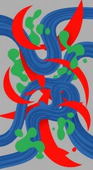 Obraz premium Abstract rendition with playful curves, splashes and bold color contrasts