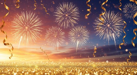 Festive fireworks display with golden embellishments