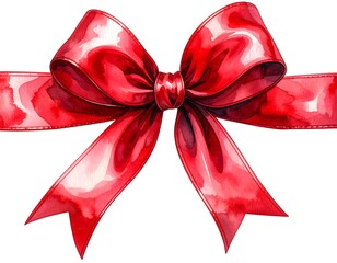A vibrant, watercolor-style illustration of a classic bow, with rich red hues and delicate shading. The bow features looped design, ideal for celebrations