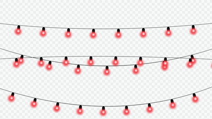 Festive red christmas lights garland glowing on transparent background for holiday decoration © Kamrul