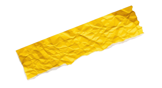 Bright yellow crumpled paper strip with torn edges isolated on a transparent background image
